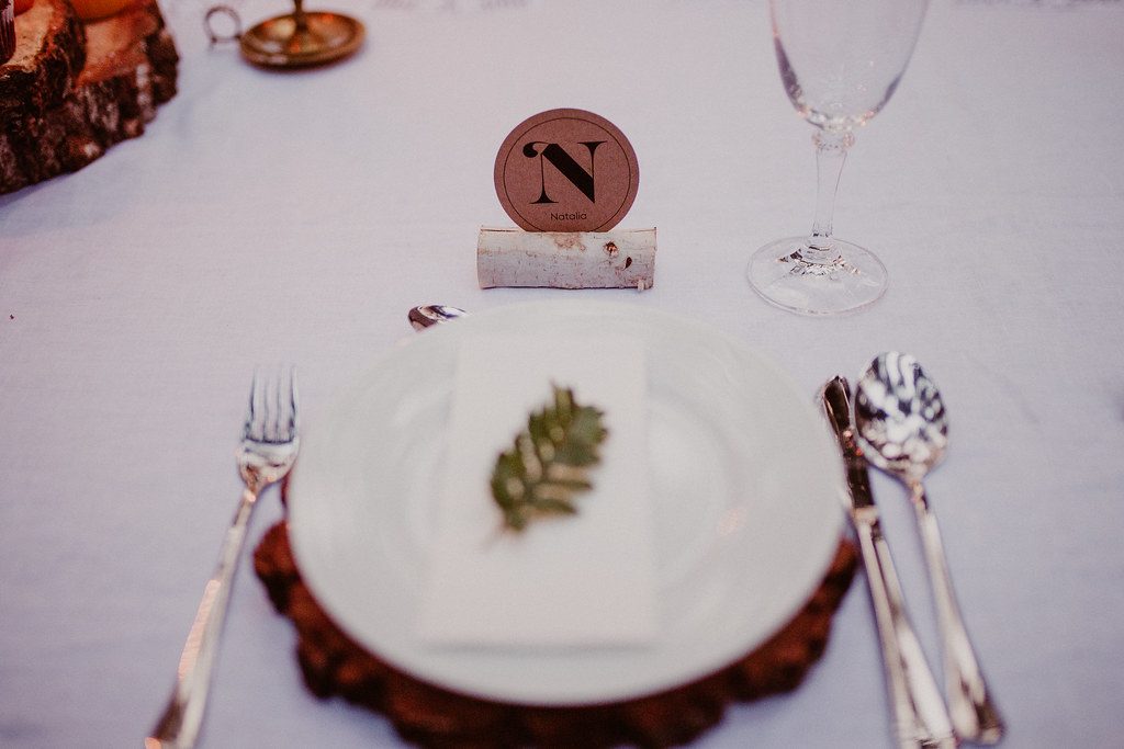 Wedding table place setting with a name card